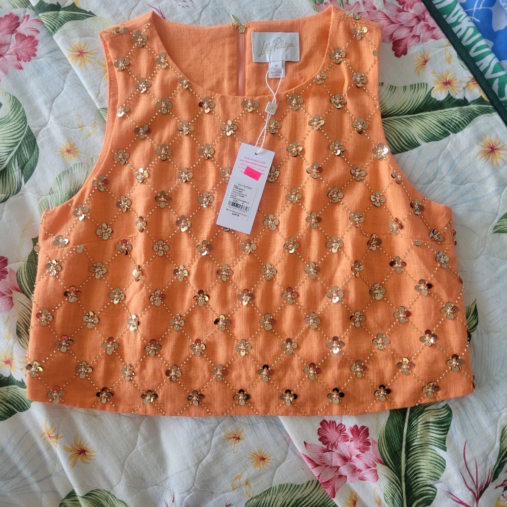 Lilly Pulitzer Orange Crop Top with Gold Sequins - Picture 3 of 3